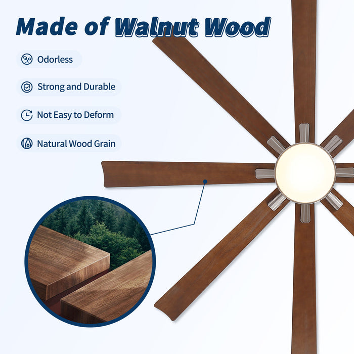 Large Ceiling Fan With Dimmable LED Light 8 Blades Remote Control, Reversible DC Motor