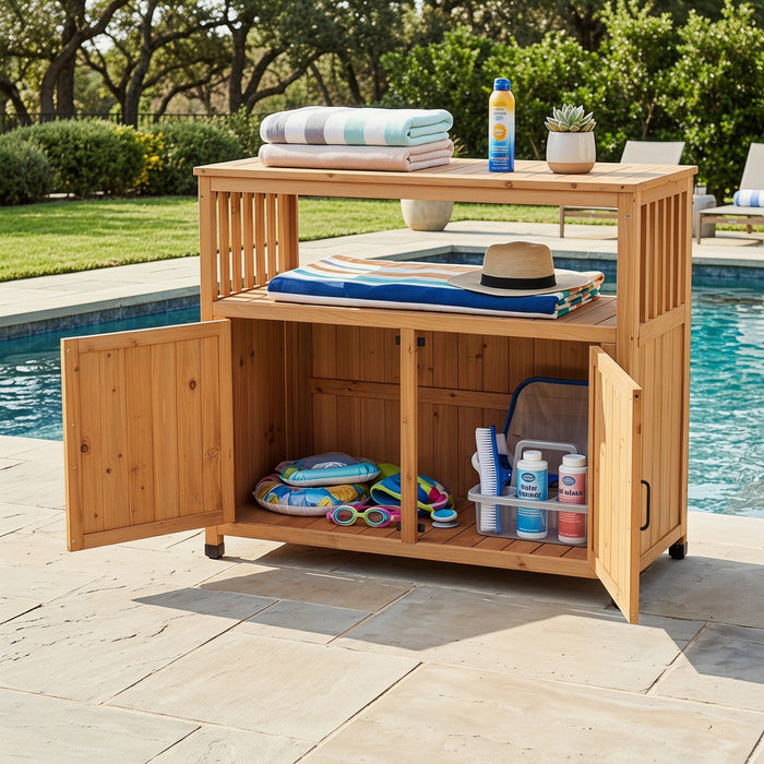 Patio Bar Table Set With Storage