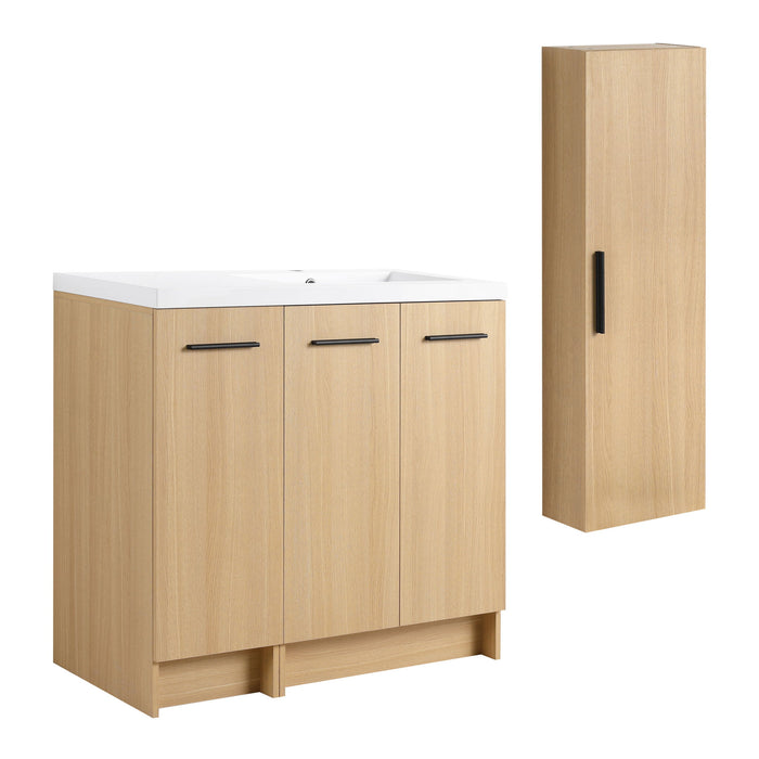 Freestanding Bathroom Vanity Set With Tall Linen Cabinet, 3 Door Storage Cabinet, Single Sink