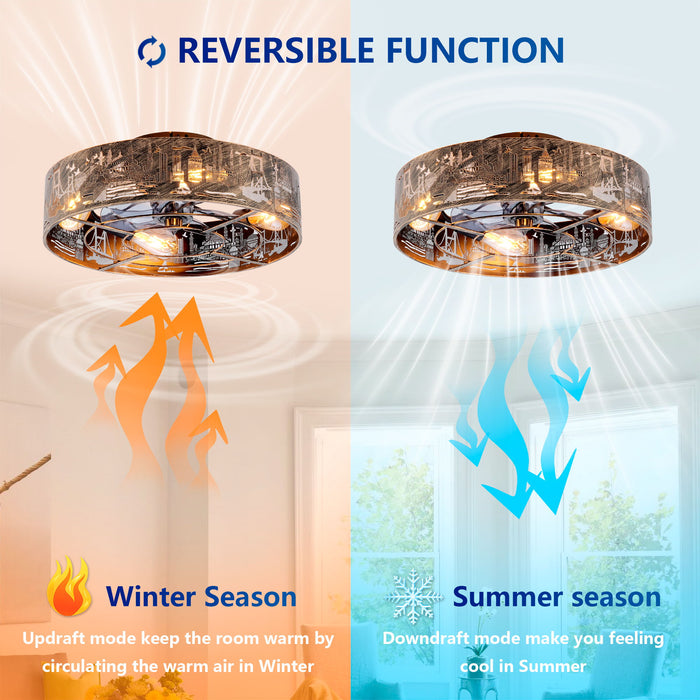 20" Iron Art Ceiling Fans With Remote, Flush Mount Ceiling Fan With 6 Speeds Reversible Motor, Not Included Bulbs - Blush / Gold / Bronze