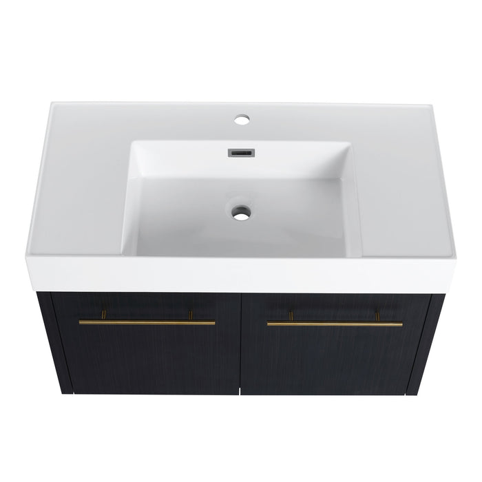 Modern Wall Mounted Bathroom Vanity With Thick Edge Resin Sink And Storage Rack
