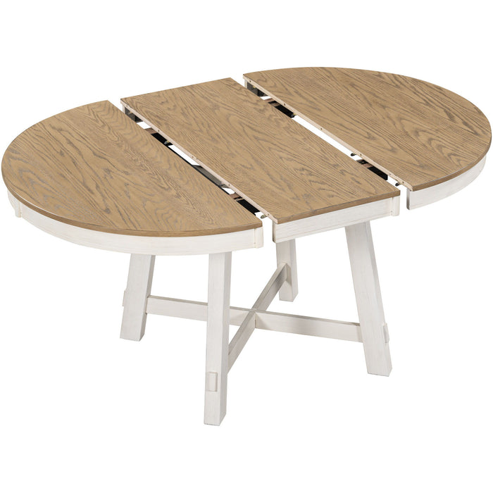 Round Extendable Dining Table Set With 4 Upholstered Chairs