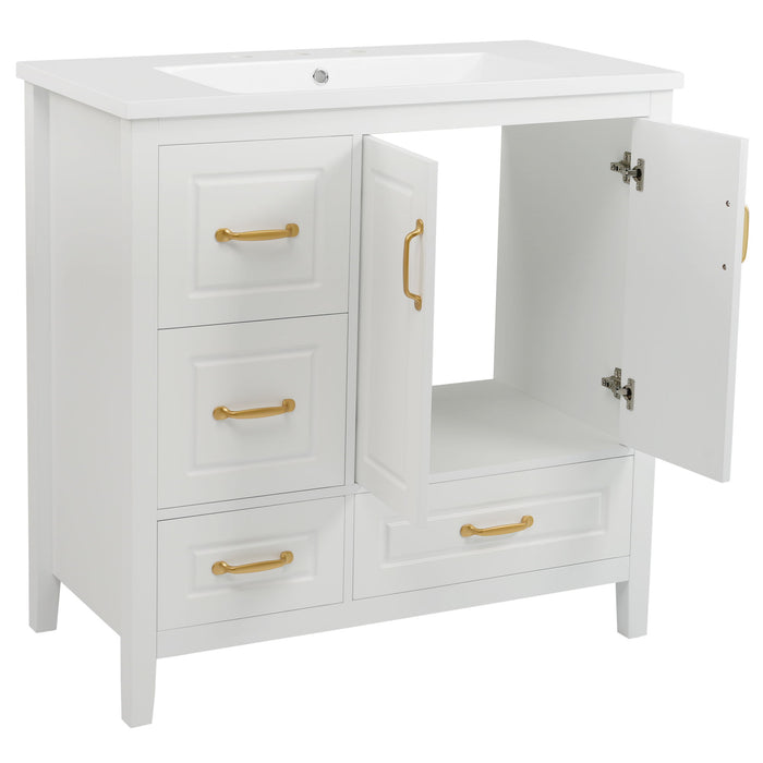Bathroom Vanity With Sink, Soft Closing Doors & Drawers, Metal Handles