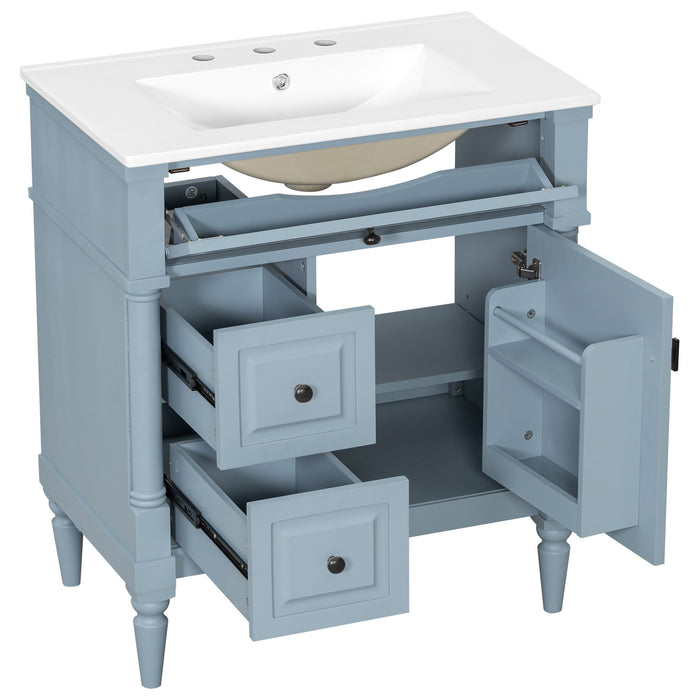 Modern Bathroom Vanity With Sink, Freestanding Cabinet With Flip Drawer & Adjustable Shelf