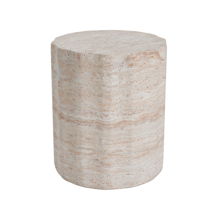 Elegant Indoor / Outdoor Lightweight Concrete Side Table With Travertine - Beige