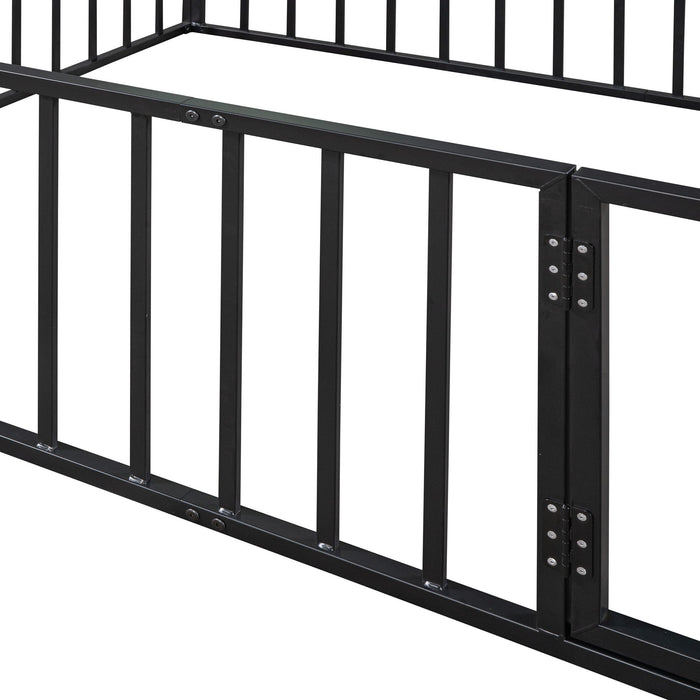 Metal Floor Bed Frame With Fence And Door