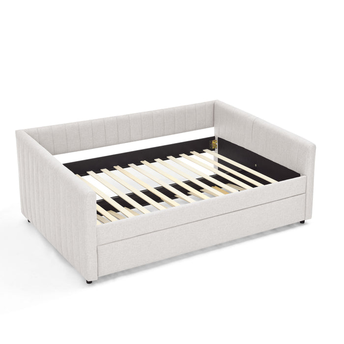 Upholstered Daybed With Trundle With Vertical Stripes