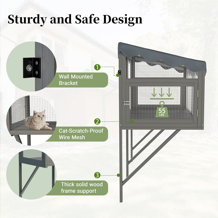 Window Perch Catio For Indoor Cats, Expandable Enclosure With Secure Frame And Waterproof Roof, Suitable For Multiple Kittens - Gray