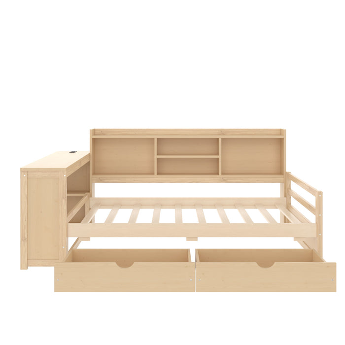Corner Daybed With Storage Drawers, Desk, Charging Port & Bookcase