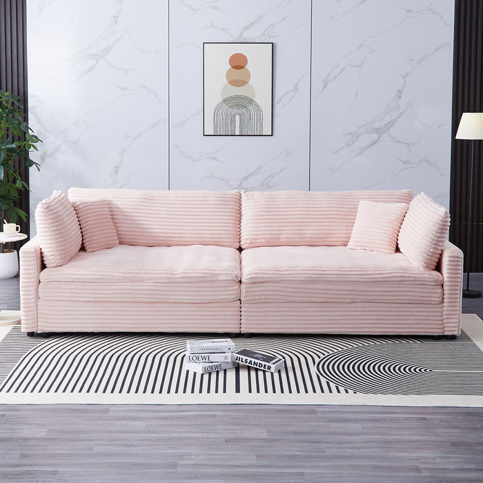 Elegant Corduroy Sofa With Throw Pillows And Backrests