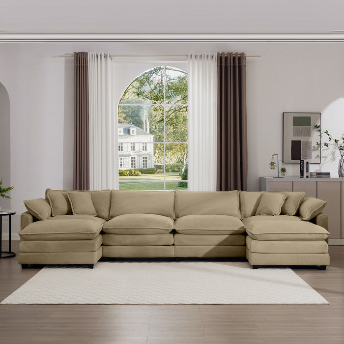 Oversized Modular Cushion Sofa With Ottoman, Low Back, Deep Seating Sofa Set