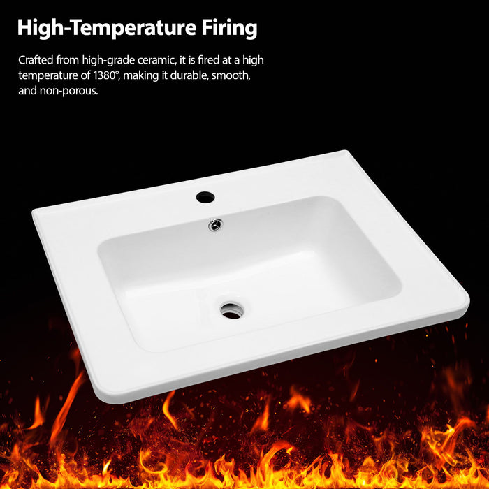 Rectangular Single Vanity Top With 1 Faucet Hole And Overflow, 28 X 19" - White