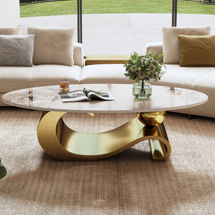 Oval Coffee Table For Living Room - Gold / White