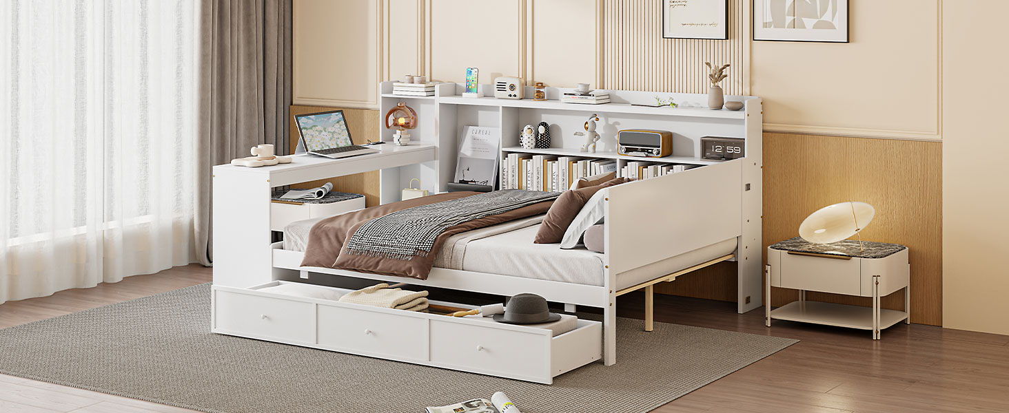 Daybed With 3 Drawers USB Ports And Desk