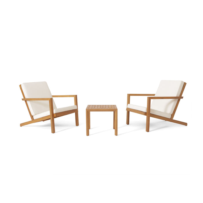 3 Piece Outdoor Chat Set With Table And 2 Adirondack Chairs - White / Brown Patina