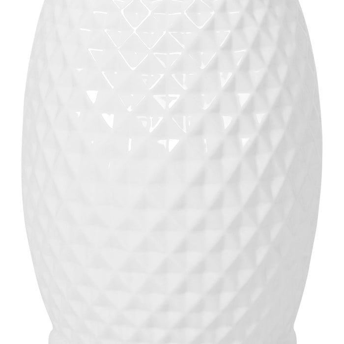 Glazed Ceramic Drum Stool Indoor / Outdoor Side Table Ceramic - White