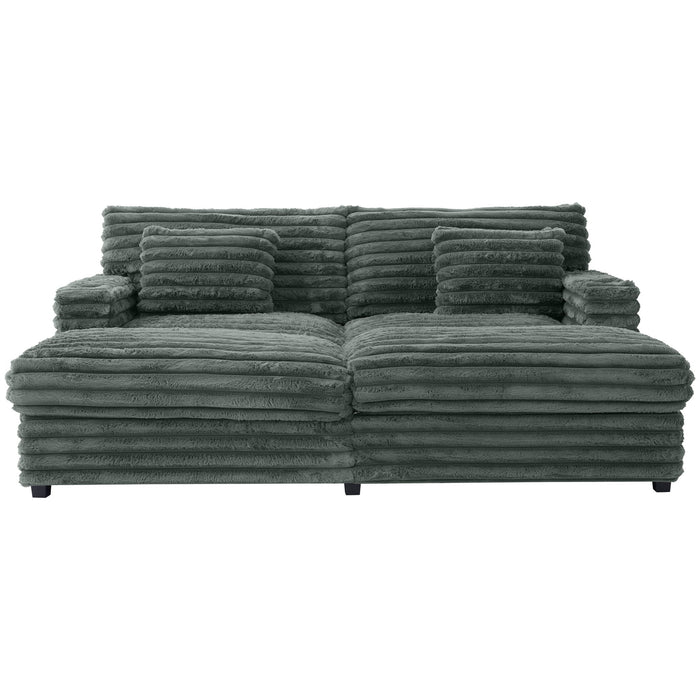 Oversized Double Chaise Lounge Sofa With USB Ports And Cup Holders