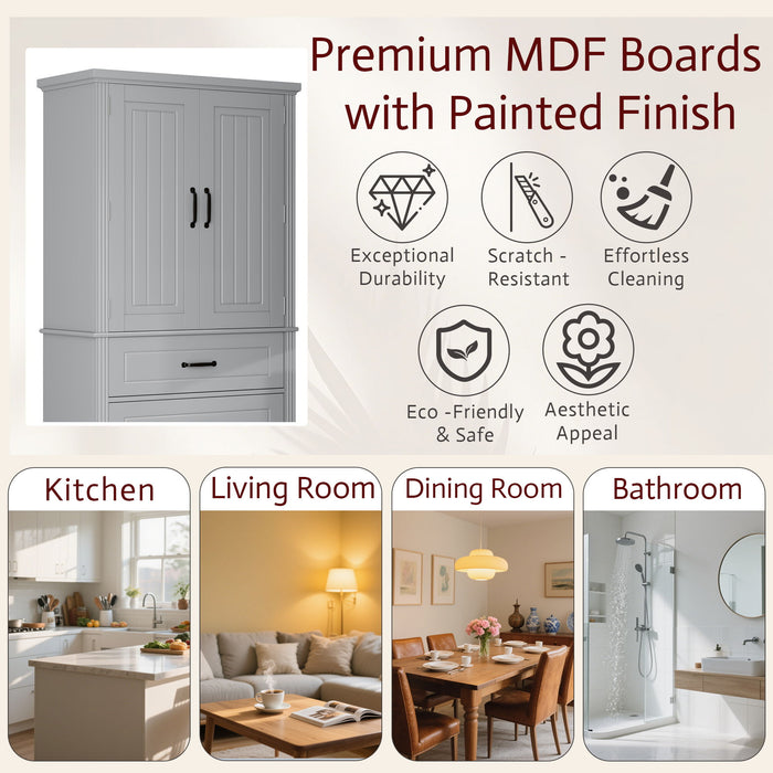 Elegant Multi Functional Storage Cabinet With Slide Rail Drawers, Adjustable Shelves