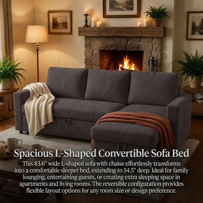 L - Shaped Convertible Sofa Bed With Storage Chaise