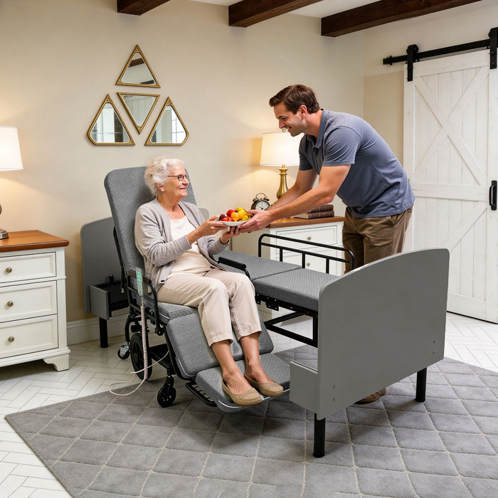 Dual Motor 3 In 1 Electric Nursing Bed Convertible To Wheelchair & Stretcher - Gray
