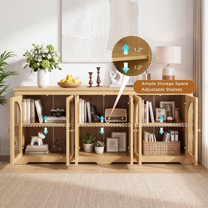 Modern Arched Glass Sideboard With 6 Doors, Buffet Cabinet With Storage And Adjustable Shelves