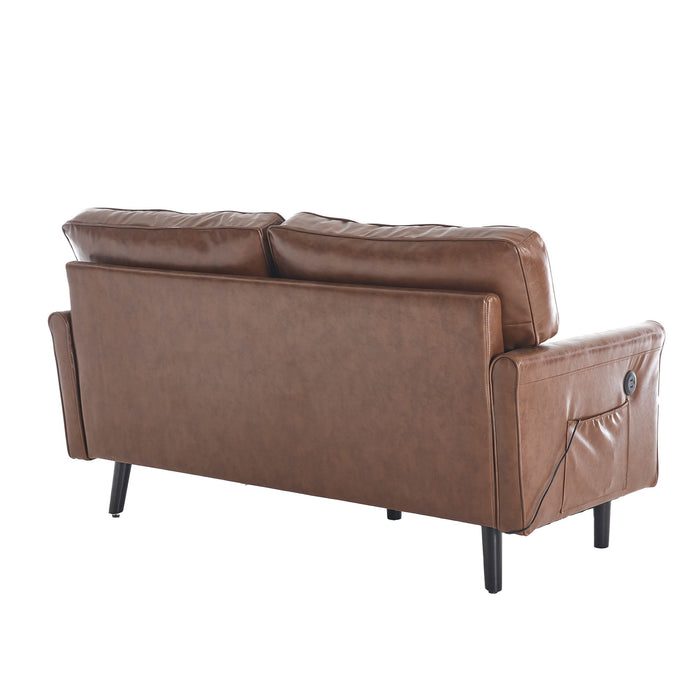 Mid Century Modern Loveseat Sofa With USB Ports, Removable Pillow Cover