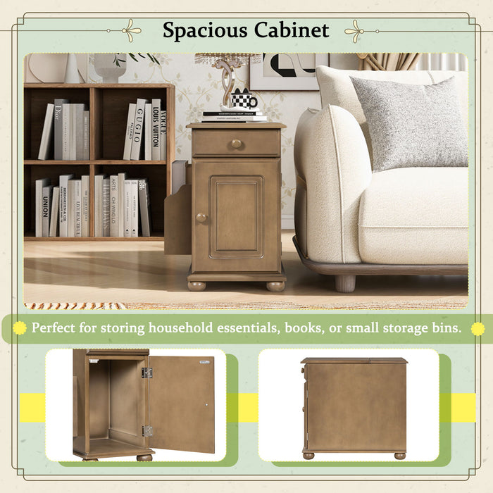 Vintage Flip Top Side Table With USB Ports