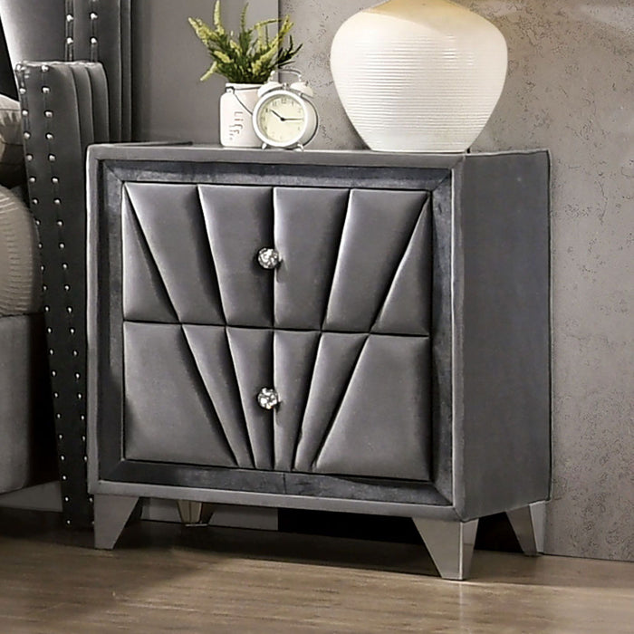 Nightstand, 2 Drawer Upholstered Frame - Gray