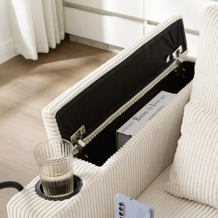 Convertible Chaise Lounge Sofa Chair With USB Ports, Cup Holders, Phone Holder And Storage