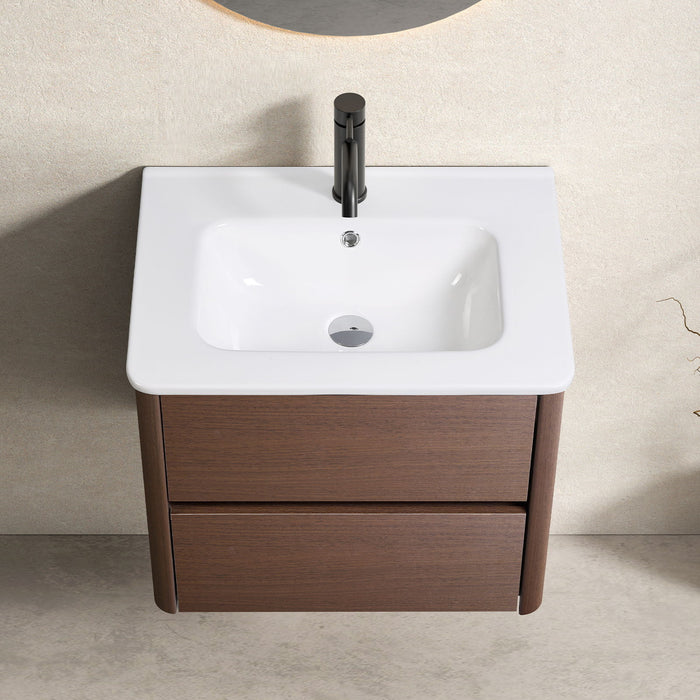 Wall Mounted Bathroom Vanity With Soft Close Drawer - Black Brown