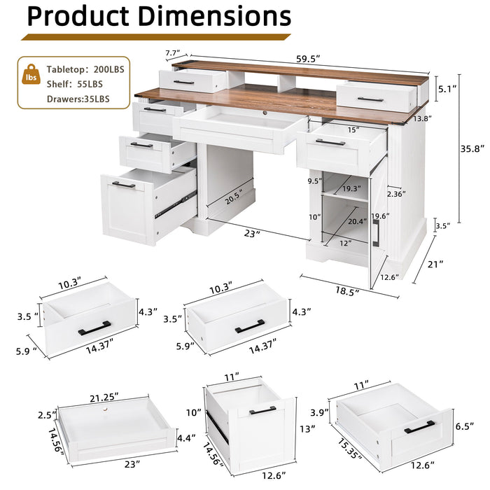 Office Desk With Charging Station & Storage Cabinet