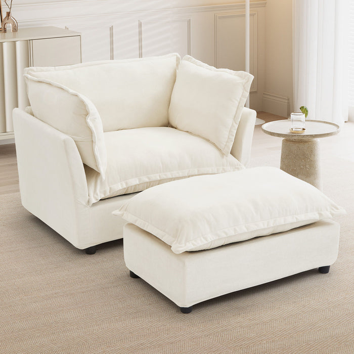 Modern Cozy Upholstered Armchair Sofa With Movable Ottoman