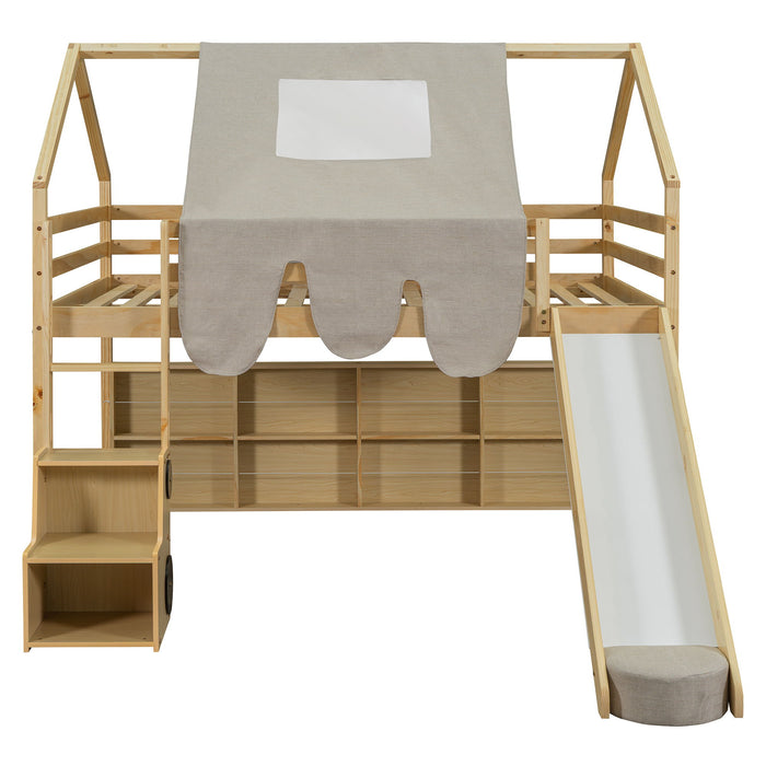 Loft Bed With House Shaped Frame And Tent