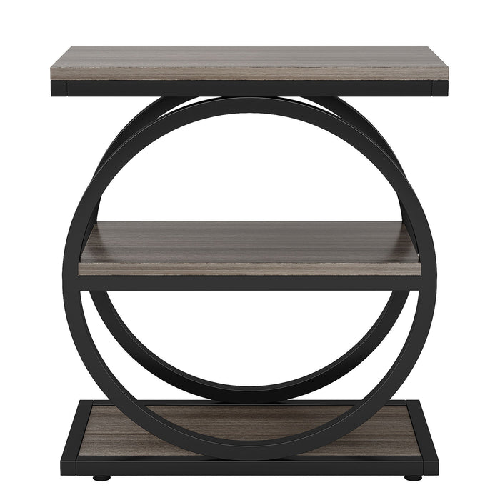 Industrial Narrow End Table With 3 Shelves