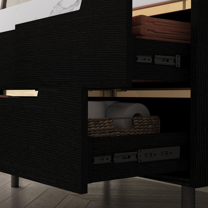 Bathroom Vanity With Undermount Sink, 4 Drawers Storage, Free Standing / Wall Mounted - Black / White