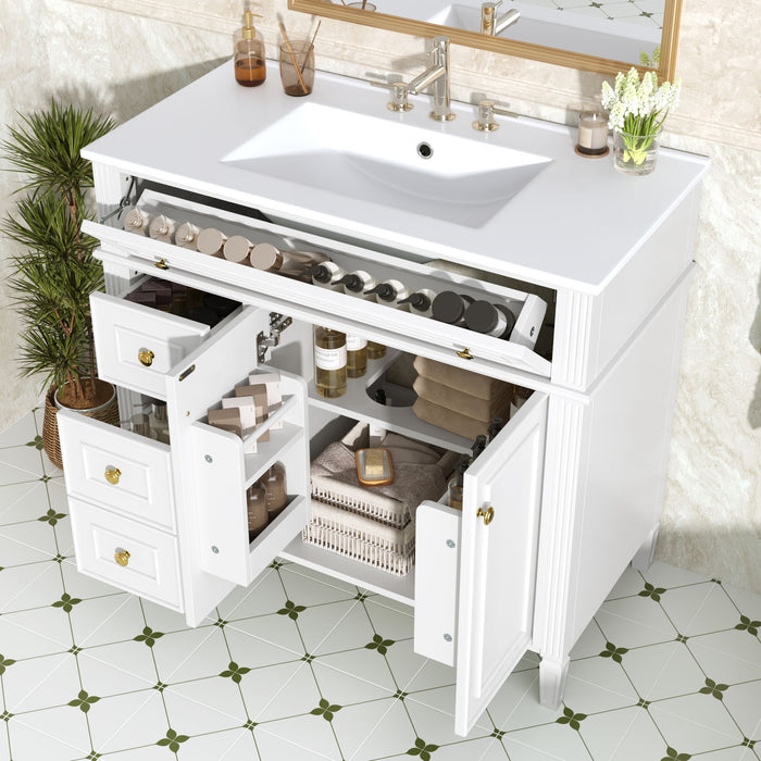 Bathroom Vanity With Sink, 3 Drawers & 2 Doors