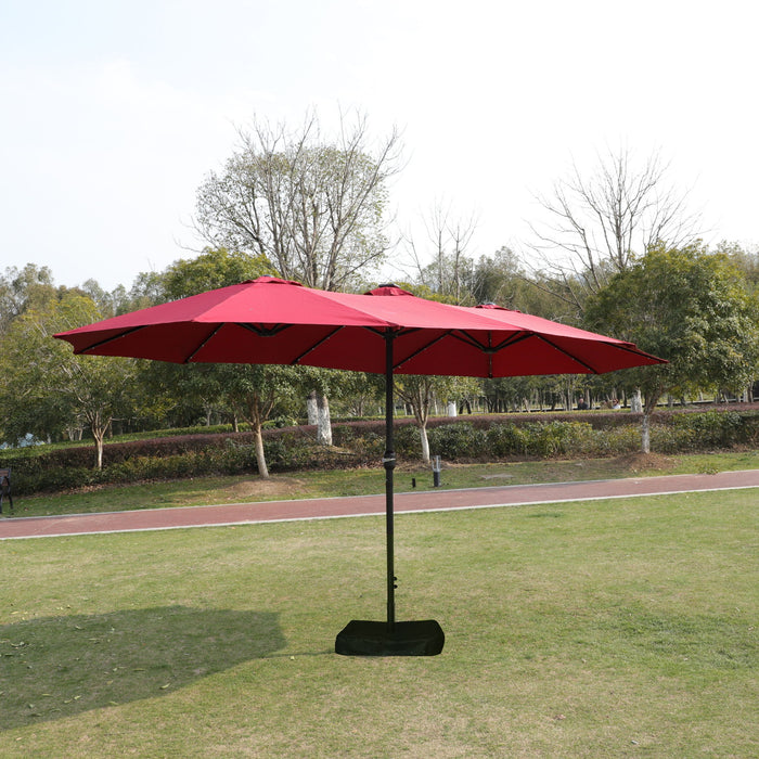 Double- Sided Outdoor Market Umbrella With Lights And Base