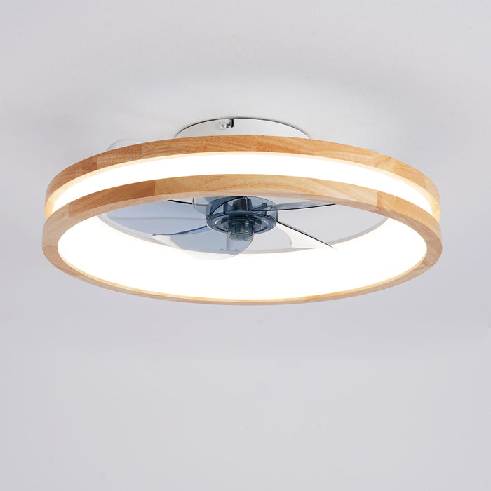 Ceiling Fans With LED Light Source And Remote Control, 3000 - 6500K Dimmable, 6 Speeds, Quiet DC Motor For Living Room - Natural Wood / White
