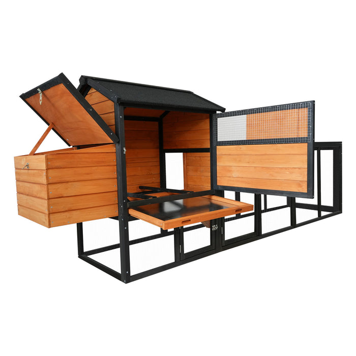 Chicken Coop With Run And Nesting Box, Large Outdoor Hen House For Backyard - Brown / Black