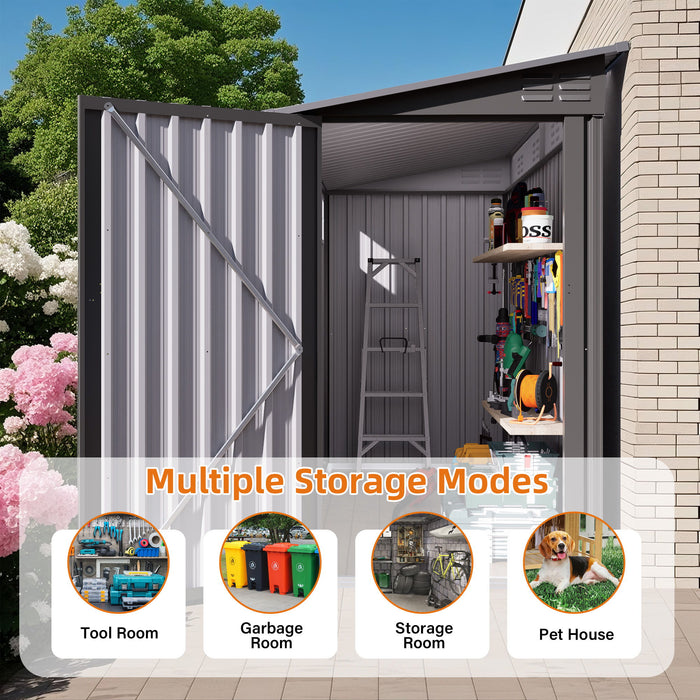 Metal Outdoor Storage Shed 4 X 9 Ft With Sloping Roof, Vents, And Side Door - Gray
