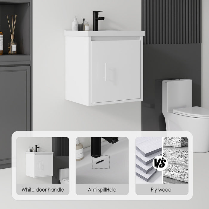 20" Floating Bathroom Vanity Combo With Wall Cabinet, Ceramic Sink & Soft Close Doors - White