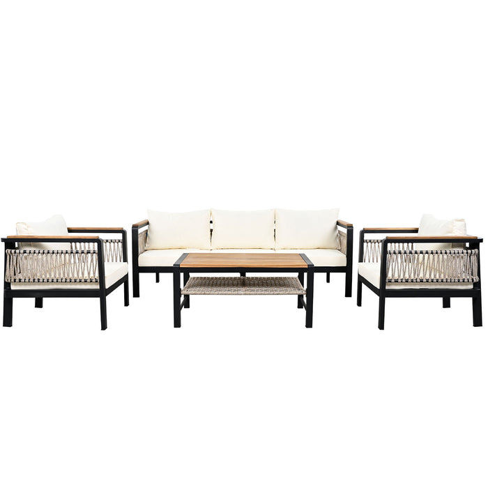 4 Pieces Outdoor Sectional Sofa Set 5 Person Patio Seating Group Outdoor Conversation Set With Cushions And A Coffee Table For Patios