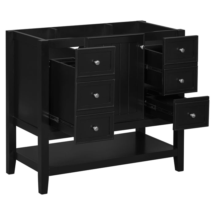 36" Bathroom Vanity Base With 2 Cabinet And 3 Drawers - Black
