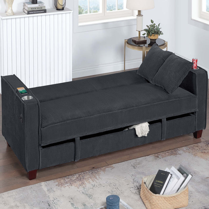 Modern Convertible Sofa With Hidden Storage USB Port, Cup Holder