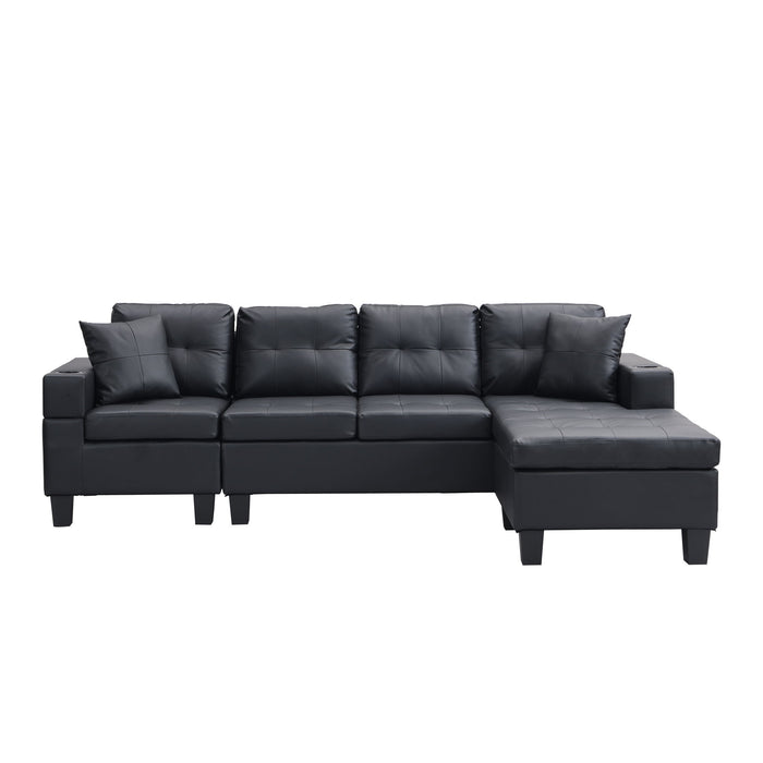 Modern Sectional Sofa Set With L Shape Chaise Lounge, Cup Holder, 4 Seat