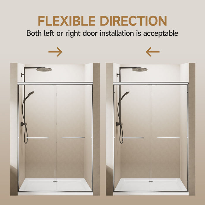 Aluminum Frame Double Double Soft Close Shower Door, Tempered Glass And Dual Stainless Steel Handles