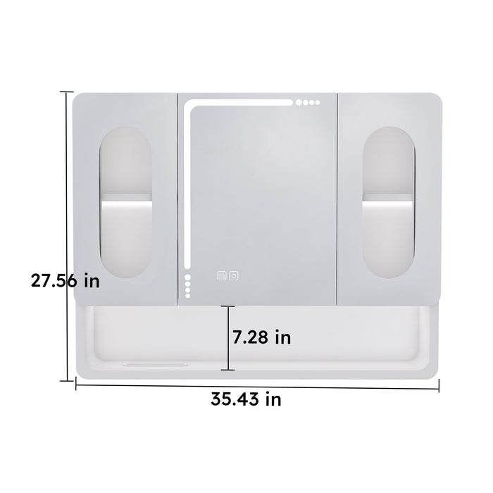 Wall Mounted Bathroom Mirror Cabinet With LED Lights, Anti Fog & Explosion Proof, Touch Control Medicine Cabinet, 3 Color Lighting - White