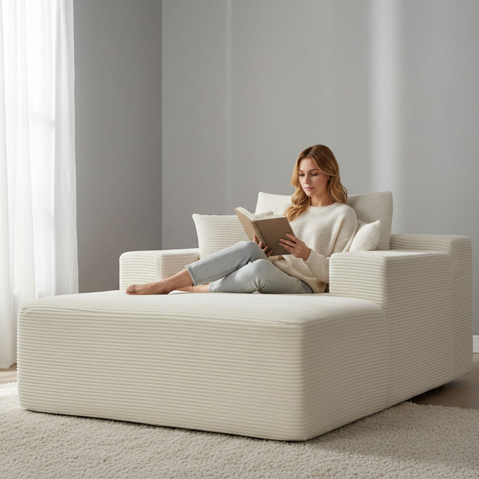 Convertible Chaise Lounge Chair With Wide Armrest & Throw Pillows