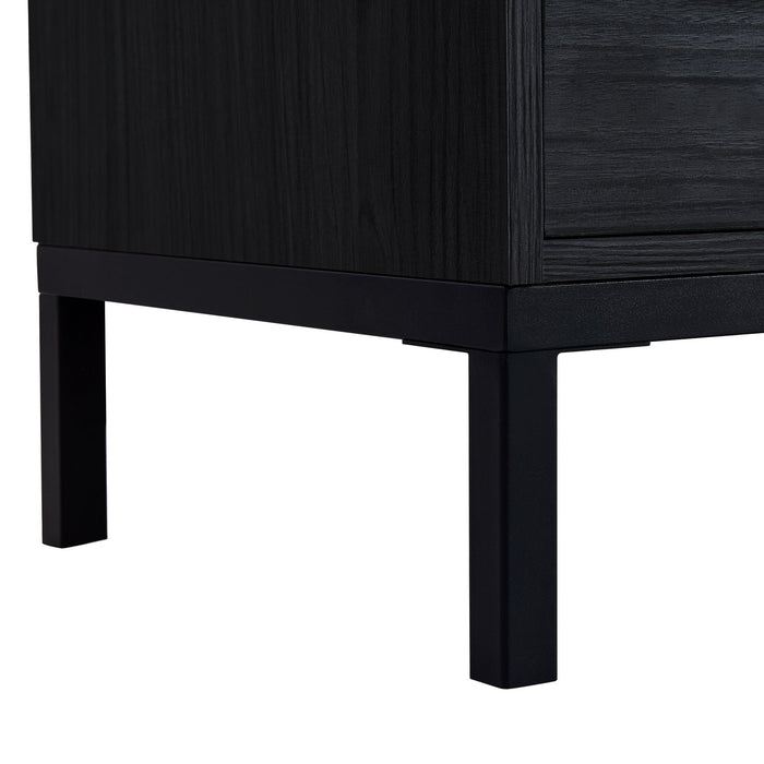 Modern Style Tall Display Cabinet With LED Lighting, Tempered Glass Door, 2 Drawers