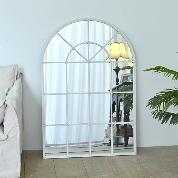 Handmade Arched Mirror, Windows Design For Entryway - White